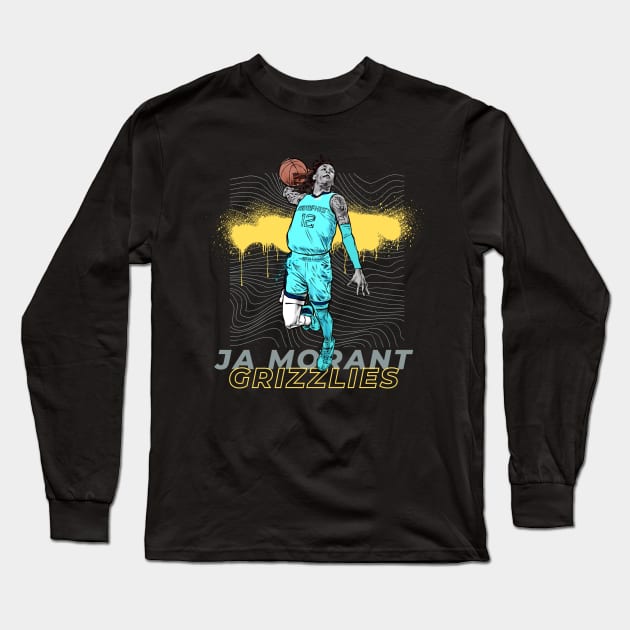 JA MORANT YELLOW GRIZZLIES Long Sleeve T-Shirt by Basic Lee